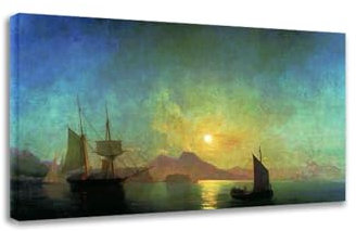 TNGHHSGA „Blick auf den Vesuv in einer mondhellen Nacht“ von Ivan Aivazovsky Berühmte Gemälde Druck auf Leinwand Ölgemälden Meeres landschaft Wandkunst für Wohnzimmer 70 x 112 cm gerahmt