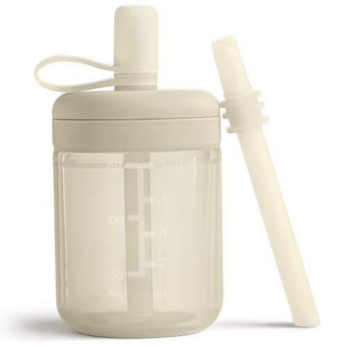 Moonkie Sippy Cup, Straw Cup, Spillfri Sugrörsmugg, Silikon Babyhalmkopp, Mugg för Småbarn med Sugrör, 6+ Månader, BPA Fri, Läcksäker, Diskmaskinssäker, 5 Uns(Elfenben)