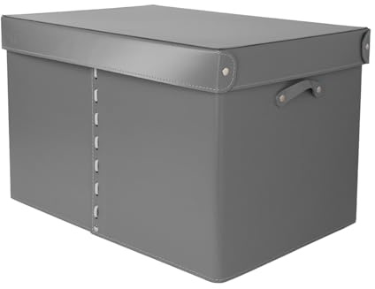 LIMAC Design GABRY Aufbewahrungsbox aus Leder mit Deckel für Schränke, Leder Gross Kisten aufbewahrung, Aufbewahrungswürfel mit Griffen, Hergestellt in Italien. (Grau, Mod. 3-55x37x35 H)