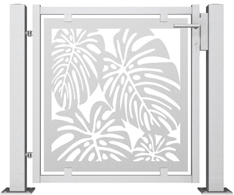 Gartentür Edelstahl V2A mit Motivblech Monstera, DIN links o. rechts, versch. Montagemöglichkeiten, Gartentor, Zauntor, Terrassentor (DIN rechts ohne Montageset)