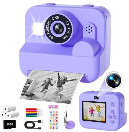 GKTZ Macchina Fotografica Bambini Istantanea - 1080P HD Digitale Macchina Fotografica Bambini Stampa con 32GB Scheda SD, Giocattolo Regali di Compleanno per Bambine di 4-12 Anni