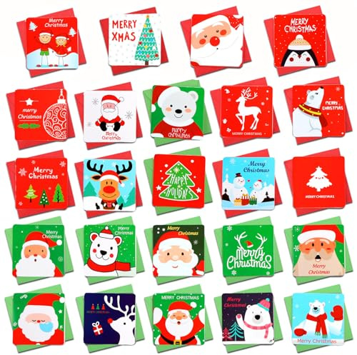 HOWAF 144 Stück Mini Weihnachtskarten mit Umschlag Set, Weihnachtskarten Klein Weihnachtskarten Kinder Christmas Cards Grußkarten Blanko Karte Weihnachten für Weihnachtsgeschenke Xmas Christmas Gifts