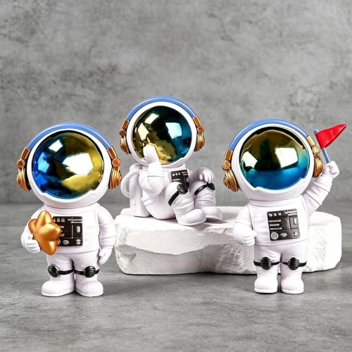 Ni-JASW Gradient Astronaut Figurines Statue Set of 3, Space Theme Decor