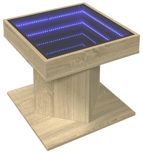vidaXL LED Couchtisch, Beistelltisch mit LED-Infinity-Spiegel, Kaffeetisch Sofatisch für Wohnzimmer, Wohnzimmertisch, Sonoma Eiche Holzwerkstoff