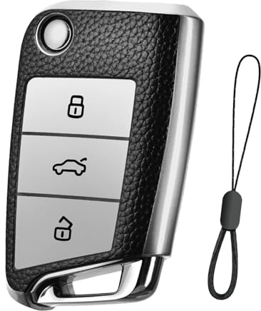 Teenpull Schlüssel hülle für VW, Skoda, Seat, Auto schlüsselhülle für Golf 7 Polo Tiguan MK7 T-ROC Kodiaq Octavia Leon Ateca Arona, mit Schlüsselanhänger Autozubehör (B-Silber)