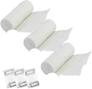 Elastische Verbandbinde mit Verschluss APTEO, (12 cm x 5 m) x 3 Verpackung. Elastische Binde, Kompressionsbinde, Stützverband, Verband mit Verschluss, Druckverband + MUG PAD