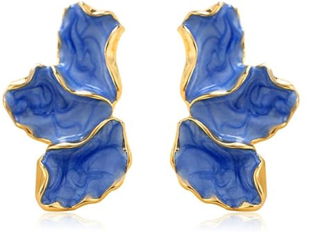 FDEETY Maple Leaf Flower Ohrringe - Bunte Blütenblatt-Ohrstecker, Übertriebene Blumen, Mode Unregelmäßige Schmuck Für Frauen Und Mädchen, Blau