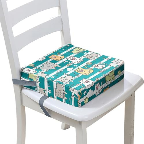 Surwin Rutschfeste Sitzerhöhung Stuhl Kind Sitzkissen Stuhl mit Sicherheits Schnalle, Sitzkissen Kinder Tragbare Sitzerhöhung Waschbar Zerlegbar Baby Sitzhilfe, Katze (Streifen,40x40x10cm)