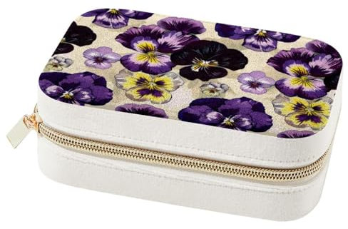 Eslifey Kleine Schmuckschatulle mit Stiefmütterchen-Motiv und Totenkopf-Muster, doppellagig, Reise-Schmuck-Organizer für Frauen und Mädchen