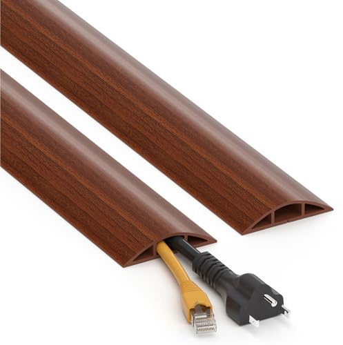Bodenkabelkanal 1,2 m Nussbaum braun (Holzoptik) – Selbstklebender Flexibler Kabelschutz mit Stolpersicherung – Zuschneidbare Kabelabdeckung für Büro & Haus von ZhiYo