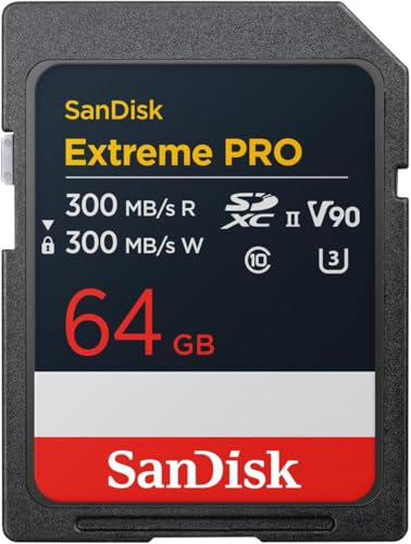 SANDISK Extreme PRO SDXC card 64GB, UHS-II(Up to 300 MB/s read speeds, 300 MB/s write speeds, V90, Pro-level performance enables cinema-quality 8K video recording)