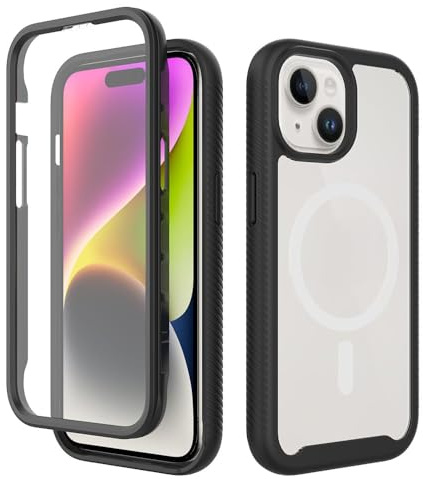 Funda magnética para iPhone 13 Mini, de cuerpo completo, compatible con MagSafe, protector de pantalla integrado, protección de 360 °, a prueba de golpes, funda trasera delgada (negro)