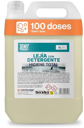 Hostelpak | 5 l | Lejía con Detergente Multiusos para hogar | Limpieza Profunda y Eliminación de Manchas | Limpieza baño
