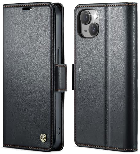 Rerzoiro fodral för iPhone 12/12 Pro, premium PU-läder telefonfodral med RFID-blockering, ställ, kortplats, magnetiskt skydd, flip bok plånboksfodral för iPhone 12/12 Pro, Svart