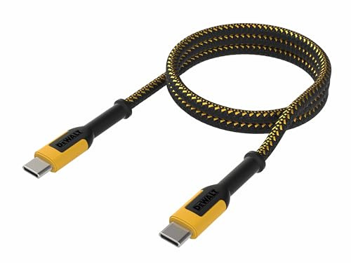 DEWALT USB C to USB C FAST Charger (Max Output 100W) Reinforced Charging Cable 1.2 meters (4ft) Reinforced Kevlar® (withstands repeated bending and flexing) For Extra Long Life Span