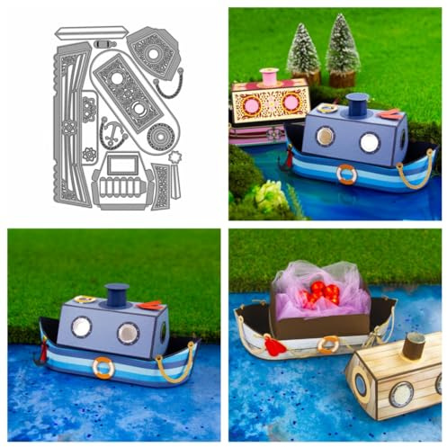 Sredwtk Schiff Geschenkbox Stanzschablonen Schachtel Stanzschablonen Box Metall Prägeschablonen Stanzmaschine Stanzformen Schablonen für DIY 3D Keksbox Süßigkeitenbox