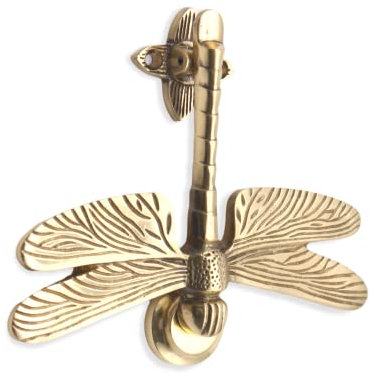 Infinity Decor Battente per porta a forma di libellula in ottone massiccio con finitura in ottone lucido, battente vintage per porta d'ingresso