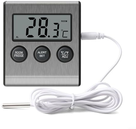 Digitales Thermometer LCD Alarm Max/Min. Aufzeichnungen für Kühlschrank Kühlschrank Kompakt für Kühlschrank Thermometer mit maximalem / minimalem Speicher und Alarmwarnungen