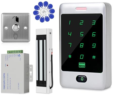ReaIOKbii Selbstständiges Zugangskontrollsystem RFID Tastatur Touch Metalltastatur Türkartenleser 180 kg / 350 Pfund Magnetschloss + Ausgabetaste 10 ID Schlüsselanhänger