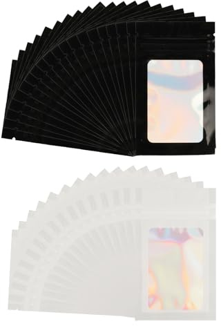 Lot de 120 sachets zippés avec fermeture à pression - Petits sachets refermables pour bonbons, biscuits, bijoux (7 x 10 cm, argent laser, noir)