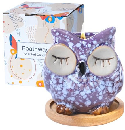 Fpathway Enchanting Owl Scented Candle Gifts for Her: Luxurious Aromatherapy Candles, Unique Birthday Gifts for Women, Relaxing Ladies Presents - Ideal for Wife, Mother, Best Friends (Lavender)