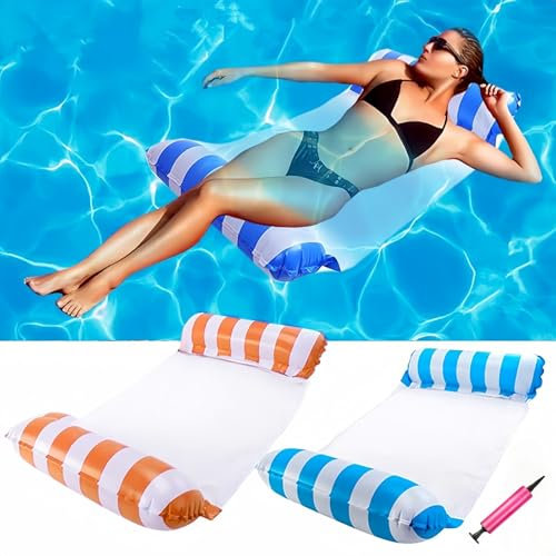 2 Pezzi Amaca Galleggiante,Gonfiabile Galleggiante Da Mare 4 In 1,Amaca Ad Acqua Gonfiabile Con Pump,Gonfiabiles Letto Galleggiantes,Gonfiabili Piscina Pieghevole,Per Piscina Sulla Spiaggia