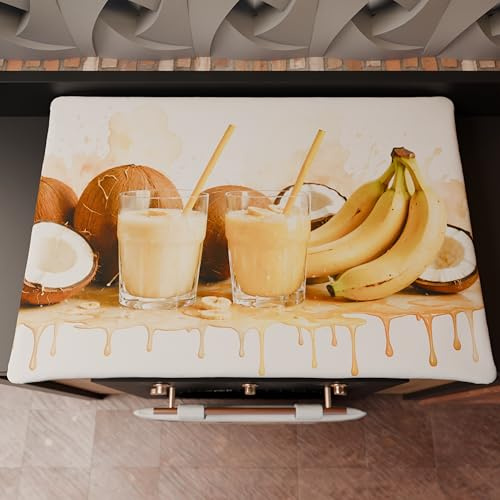 PETTI Artigiani Italiani - Accessori Tessili da Cucina, Copri Fornelli 46x70 cm in Microfibra, Coprifornello Elegante per Gas e Induzione, in Stampa Digitale Cocco e Banana, 100% Made in Italy