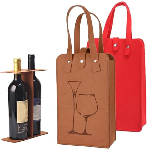 Filz-Weinflaschen-Geschenktasche mit Griffen, Weintragetasche für 2 Flaschen, 2 wiederverwendbare Filz-Weinflaschenhalter, für den Transport von Likör, Champagner, Bier, Getränken