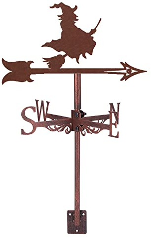 Veleta de Metal de Bruja, Veleta de Acero Inoxidable para jardín, decoración de Techo Exterior, indicador de dirección del Viento para cenador de Granja, Color Negro, Bruja (Bruja de Bronce)