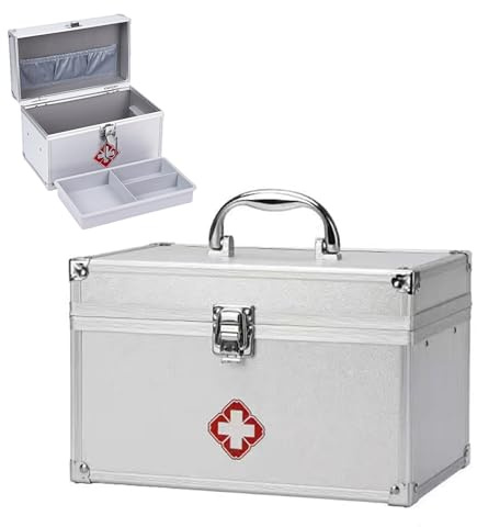 Chiziyixin Medicine Storage Box, Lockable Medicine Box, Small First Aid Medical Organiser with Key & Portable Handle, Lock Security Medication Storage for Home Cabinet Outdoor, 25X16X14cm