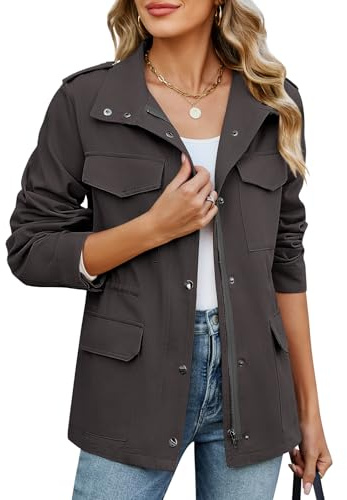Tuopuda Veste Femme mi Saison Vestes Militaires Légères en Coton Taille haute Cordon Manteau court Parka printemps-été