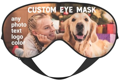 Individuelle Augen-Schlafmaske für Männer und Frauen, personalisierte Augenabdeckung Schatten mit Fototext-Logo, für Zuhause, Reisen, Büro