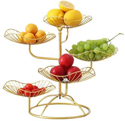 ZOOWMRALK Cesto di frutta, portaciotole, supporto in ferro a 5 livelli con foglia loto, contenitore creativo for snack, vassoio da scrivania for pane, verdure e prodotti agricoli