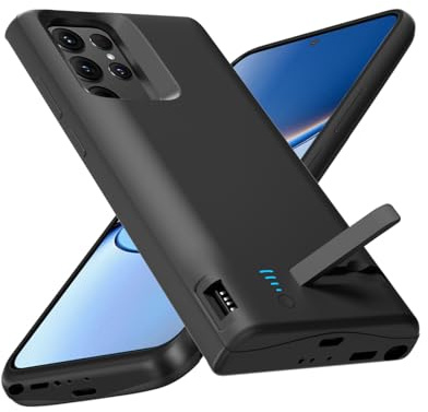 Giabuao Akkuhülle für Samsung Galaxy S22 Ultra, 5000mAh, Schlanke Wiederaufladbare Erweiterte Ladehülle mit Ständer,Backup-Akkuladegerät Tragbare Powerbank Akku Hülle für Samsung Galaxy S22 Ultra