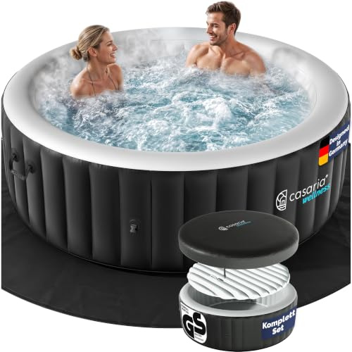 Casaria Spa Gonflable Rond 4 Places Ø163cm avec 100 duses Intérieur et extérieur Chauffage jusqu'à 42°C Filtration et Couverture Isolante