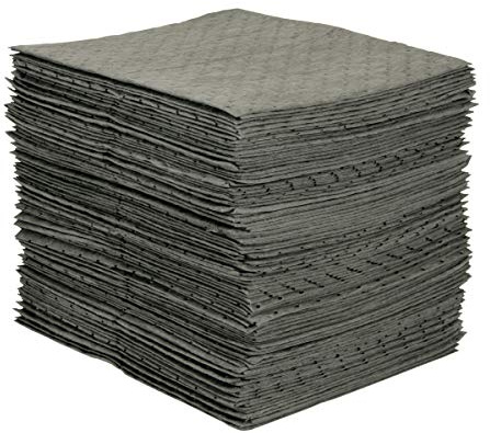 Brady SPC MRO100 Premium Heavy Weight Multi-Purpose (Chemical/Oil/Water) Absorbent Pads with Strong, Low Linting Fine Fiber Cover, Gray, 15 W x 19 L. Perforated. 100 pads per case