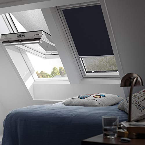 Original Velux Verdunkelungsrollo Rollo für GGL / GPL / GHL / GTL P10 und 410 / GGU / GPU / GHU / GTU P10 / Stofffarbe Standard 1100 dunkelblau , Schienenfarbe silber // DKL P10 1100S