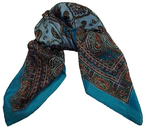 musimon Tuch Seidentuch Schal Paisley Muster 100% Seide 100 cm x 100 cm türkis