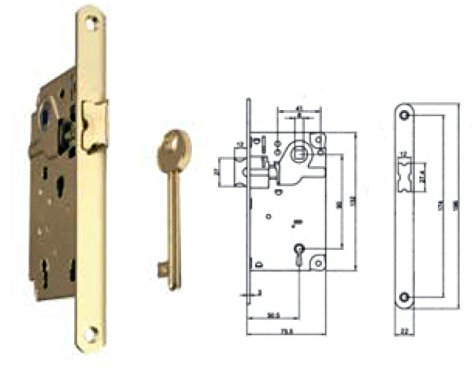 SERRATURA PATENT D.90 CASSA RIDOTTA SOLO SCROCCO BORDO TONDO O.L. - MIS. ENTRATA MM.50 FINITURA 40