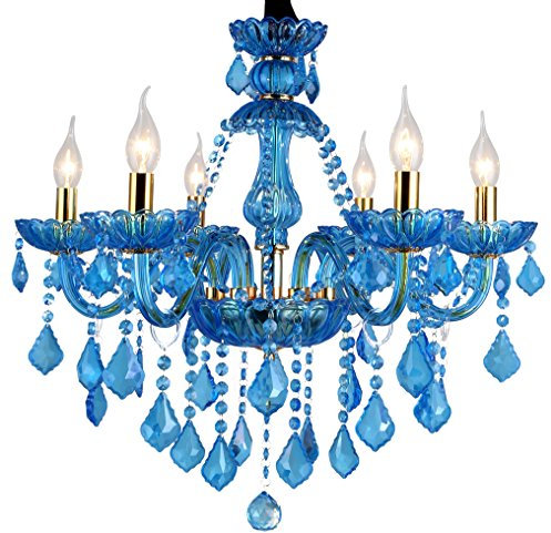 Aiwen Sala da Pranzo Lampada da Soffitto Lampadario a Candela Di Cristallo Blu Vetro Plafoniera Camera da Letto Luce Pendente Soggiorno Lampada 6 Luci