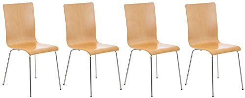 CLP 4er-Set Wartezimmerstuhl Pepe mit ergonomisch geformten Holzsitz und Metallgestell I 4X Konferenzstuhl erhältlich, Farbe:Natur