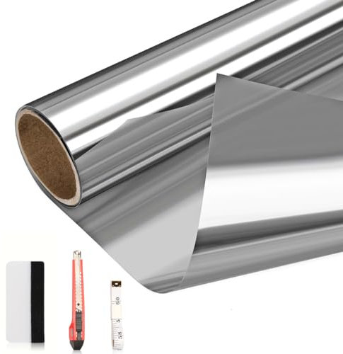 Arthome Pellicola per Vetri Finestre Anti-UV 90cmx460cm, Argento, Controllo del Calore Oscuranti per Finestre Riflettente Adesiva DIY per casa e ufficio Riduzione Abbagliamento solare con Strumento