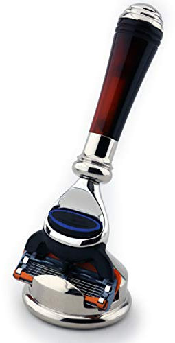 Tortoise Shell Luxury 5 Edge Cartridge Men's Shaving Razor + Holder in German Stainless Steel & Chrome Plated New Mini Handle Design Limited Edition