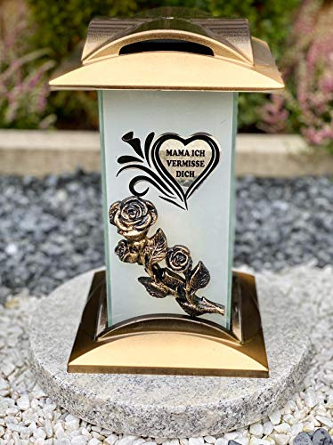 Yeahitch Grablampe Mama ich vermisse Dich Grablicht Kerze Grabkerze Grabdekoration Grabschmuck Gartenlampe incl.Grabkerze.