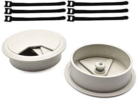 Juego de ojales de alambre gris y bridas de 80 mm (80 mm), organizador de cables de plástico ABS para escritorio (2 ojales de escritorio + 6 lazos reutilizables)