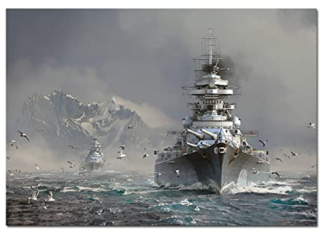 Bismarck Klasse Schlachtschiff Leinwand Malerei Poster Gedruckt HD Wandkunst Bilder für Moderne Wohnzimmer Dekoration 80x120cm (32x47in) Rahmenlos