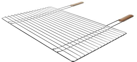 RUECAB - Grille de Barbecue en Acier Chromé Rectangulaire, dimensions : 68 x 40cm - Poignées en bois