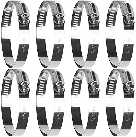 drado Jubilee Hose Clips 59-82mm Stainless Steel Pipe Clamps, 8 Pack Worm Drive Hose Clips