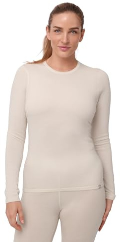 DANISH ENDURANCE Merino Wool Thermal Tops 180g/m² Midweight for Women, Extreme Warm Thermal Long Sleeve Top, Off-White, M