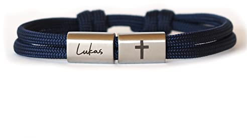 Personalisiertes Gravur Armband mit Kreuz Symbol und persönlicher Namensgravur Kommunion Konfirmation Taufe Weihe Edelstahl Mädchen
